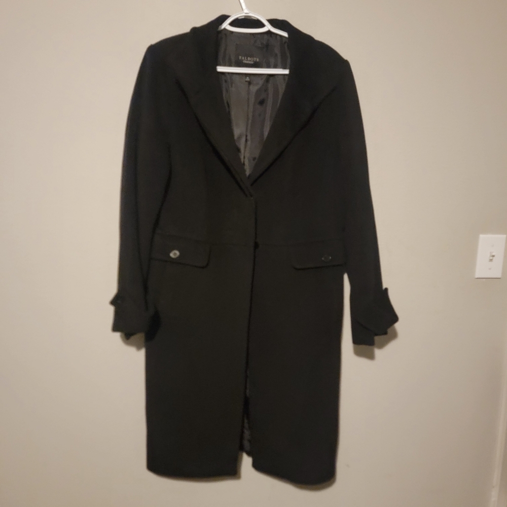 Talbots Trench Coat Wool Angora Rabbit Hair Viscose Blend Size 14 L/XL Old Money